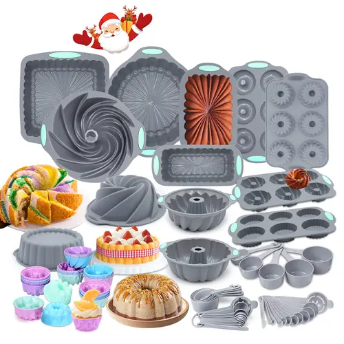 71/46/25 Pieces，Silicone Baking Pan Set with Molds, Non-Stick Kitchen Oven Baking Pans, Silicone Cake Molds with Cake Mold, Chiffon Cake Pan, Donut Pan, Square Cake Pan and Loaf Pan,Christmas Gifts Perfect for Parties ， Mother's Day Gifts，SummerVibes