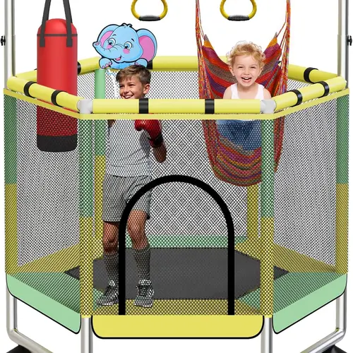 G TALECO GEAR Toddler Recreational Trampoline with Enclosure (440lbs Capacity) - Indoor-Outdoor Outdoor Trampoline Set with Adjustable Gymnastics Bar, Strong Suction Cups, Kids Toys for Boys Girls | Cool Gifts for Kids, Playrooms