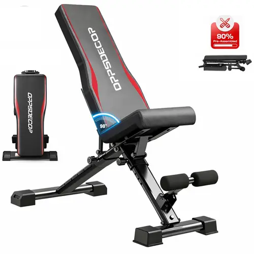 OPPSDECOR Adjustable Weight Bench - 900 LBS Capacity Heavy-Duty Foldable Utility Bench with Extended Base for Home Gym, Incline Decline Flat Positions for Full Body & Shoulder Workouts, Arm Exercise Equipment, Gym Equipment