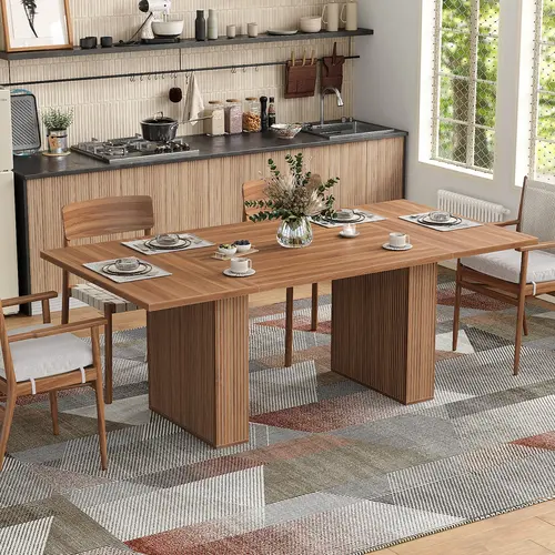 FUSOU 78.7in Rustic French Country Rectangular Wood Grain Dining Table with Storage Legs, Commercial Restaurant Furniture for 4-10 People (Kitchen, Dining Room)