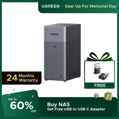 UGREEN NAS DH2300 2-Bay Desktop NASync, Support Capacity 64TB (Diskless), Remote Access, AI Photo Album, Beginner Friendly System, 4GB RAM on Board,1GbE, 4K HDMI, Network Attached Storage(Diskless),tiktokshopbacktoschool, Ethernet, Power Adapter, Plastic,
