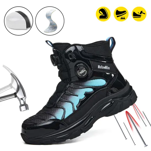 Men's Gradient Mid-Cut Safety Work Shoes Anti-Impact Puncture-Resistant  Blue Steel Toe Non-Slip Sole Breathable Rotatory Lace-Free Casual Hiking Shoes for Kitchen Outdoor Construction &Blue-Collar Workers  non slip shoes for work Steel Toe Shoes Footwear