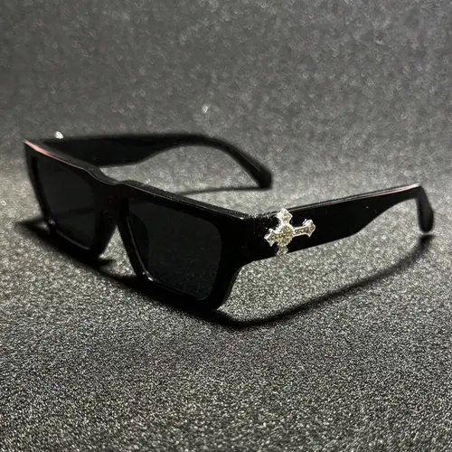 Men's Fashion Rhinestone Cross Pendant Glasses, PC Anti-Explosion Lenses, Sporty Casual Streetwear, Vintage Flat Top Sunglasses