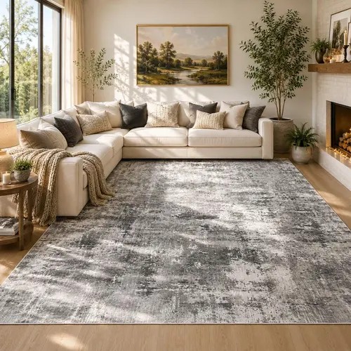 YIHOUSE Neutral Vintage Washable Area Rug - Abstract Decorative Rug, Stain Resistant & Waterproof Soft Skin-Friendly Pet-Friendly for Living Room, Multiple Color Options for Room Decor