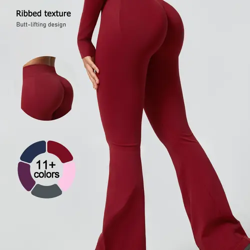Women's High Waist Wide Leg Comfy Workout Yoga Pants, Knitted Sports Pants, Soft Comfortable Sportswear for Gym, Running Cycling and Tennis, All-Season Fitted Wear, Plain Design