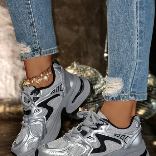 New Women's Chunky Sole Sports Shoes, Casual Dad Sneakers, Thick Soled Sneakers, Lace Up Sneakers, Thick Sole Sneaker, Athletic Shoes, Casual Athletic Trainers, Women's Fashionable Comfortable Breathable Shoes for All Seasons, Sneaker Footwear