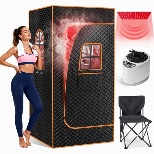 ABORON Infrared Portable Sauna Box - XL Size 3L Powerful & Customizable Steam, LED Panel, Aroma Box Addins, Folding Chair, Multi-Layer Tent for Home, Gym Relaxation Spa [DealsforYouDays] tiktokshopbacktoschool, Dual Light & Steam Therapy, Portable & Spaci
