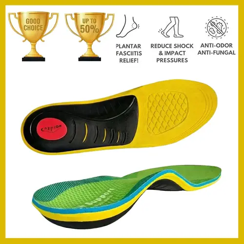 Cushioned Athletic Orthotic Insoles - Sturdy High Arch Support, Shock-Absorbing for 220+lbs, Plantar Fasciitis, Flat Feet, Standing All Day, Fishing, Camping, Chef Work Boots, Heightening Shoe Inserts, Sweat-Wicking