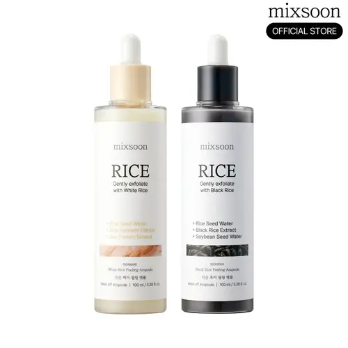 [mixsoon Official] Rice Peeling Ampoule Duo Set - Black & White Rice Exfoliating Serums 100ml x 2 Flawless Skin