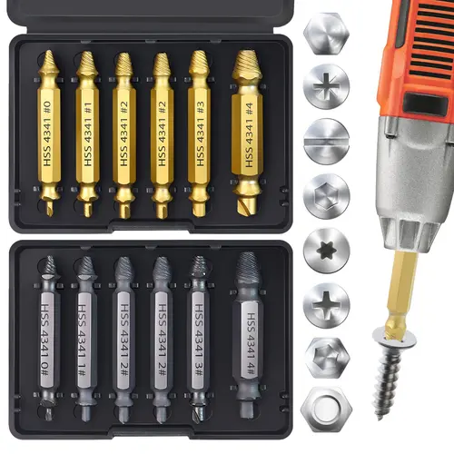 12 Pack Screw Extractor, Gifts for Men, husband gifts, Golden and Silver Screw Extractor Set, Easy To Remove Rusty and Broken Screws and Broken Hardware Drill Tools summerwins