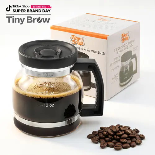 Tiny Brew Coffee Mug – 20oz Borosilicate Glass Diner Pot Mug with Spill-Proof Lid Funny Novelty Gift for Coffee Lovers, Dads, Office, Travel & More,mid year sale,deals for you,restock,DFYD,deals for you day