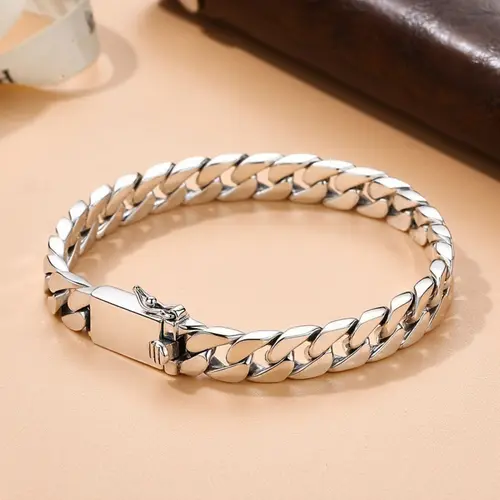 Men's Vintage-Inspired Cuban Link Bracelet - High-Quality Metal Costume Jewelry, Cuban Style Bracelets & Bangles, Vintage Link Look, Unisex Matching Set, Durable Daily Accessory for 1-2 Occasions