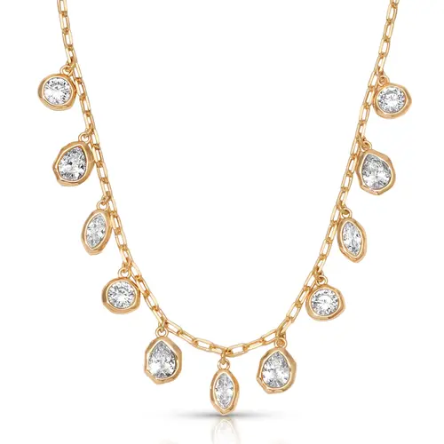 Ettika Liquid Crystal Charm Necklace 18K Gold Plated CZ Pendant Necklace for Women, Dainty Sparkling Chain Necklace, Adjustable Layering Jewelry Gift