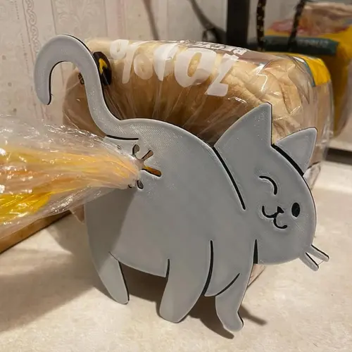 3D Printed Playful Plastic Cat Animal Bread Bag Clip Kitchenware - Reusable Bag Holder, Pantry Organizer for Sealing Bread and Snacks, Specialty Kitchen Gadget