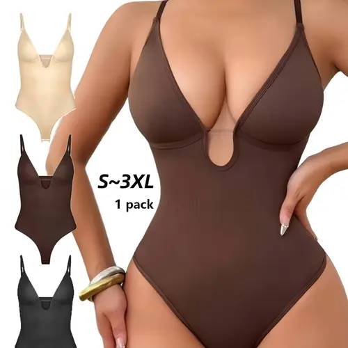 Women's Shapewear Deep V Thong Spaghetti Strap Abdomen Control Garment Bodysuit, Faja Moldeadora Shapewear Bodysuit, Smooth Slimming Underwear, All-Season Comfortable Basic, S~xxxl Size, Sexy Style, Womenswear