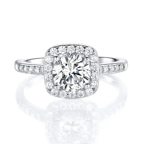 MDFUN Women's 1.5CT 7mm Round Cut Cubic Zirconia Halo Promise Engagement Ring - Artificial Zircon, Diamond-Like Band, Classic Romantic Solitaire, Christmas Gift, Gift Jewelry Box Packing
