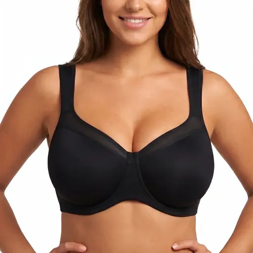 HSIA Alina Breathable Unlined Full Coverage Underwire Bra Plus Size Supportive Adjustable Multiway Convertible Strap Comfort Fit T-Shirt Style