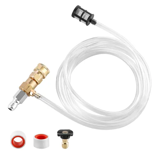 JOEJET Pressure Washer Downstream Injector Kit - Brass Steel Fixed Chemical Injector with 3/8-Inch Quick Connect, 3/8 NPT, 2-3 GPM, 3200 PSI, Backflow Stop, Teflon Tape Set, Blocks Chemicals from Pump for Driveway Cars, Metal, Walls toolupgrade, Filters