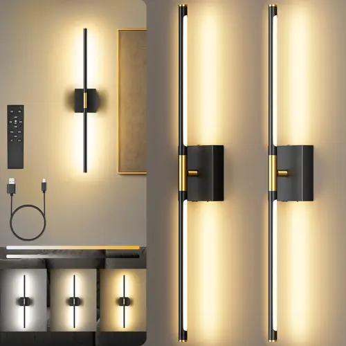 #sohochic 【Non-Removable Battery】Battery Operated Wall Lights Set of Two, Non-Removable Battery, 10000mAH Rechargeable Wall Lamps with Remote Control, Dimmable Black Gold LED Wireless Wall Sconces for Bedroom, Living Room, Hallway, Dining Room, 360° Rotat