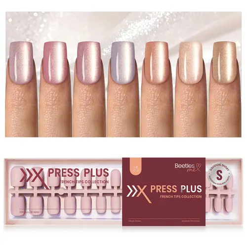 Beetles X Press Plus Cat Eye Press On Nail Tips - 7 Colors, 16 Sizes, 224 Pcs, Natural Salon-Quality DIY Art Gifts for Women (Tips Only), Press On Nails