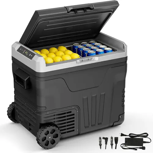 【 LIVE】EUHOMY 2025 12V Portable Refrigerator Freezer (-4℉~68℉) | 22QT(21L)/37QT(35L)/53QT(50L) Sizes, 12/24V DC & 110-240V AC Compressor Cooler | with Wheels & Baskets for Camping, Travel, Truck, RV, Boat
