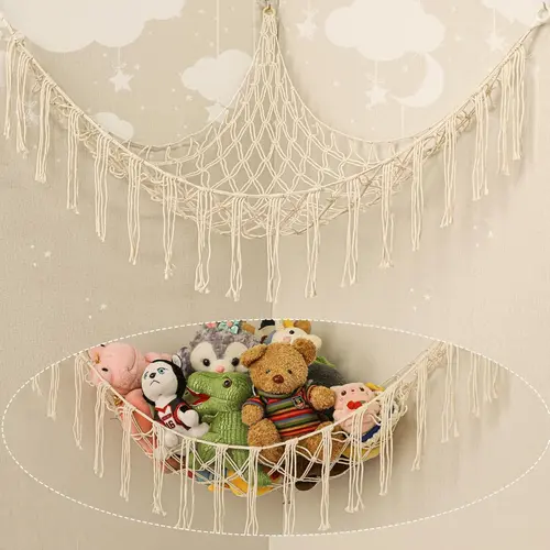 Stuffed Animal Storage Hammock Net Corner arge Toy Hammock Net for Stuffed Animals Room Decor - Cute Stuff Animal Organizer Plush Holder - Kids Baby Nursery Essentials Wall Bedroom Home Decor