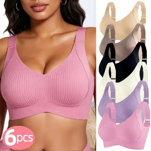 H     6-Pack Women's Seamless Full Coverage Bras Wireless Underwear with Wide Straps Soft Support Black Coffee Apricot Elegant Daily Wear for Various Occasions Smooth Texture Seamless Craft Full Coverage Bras Womenswear Everyday Fits