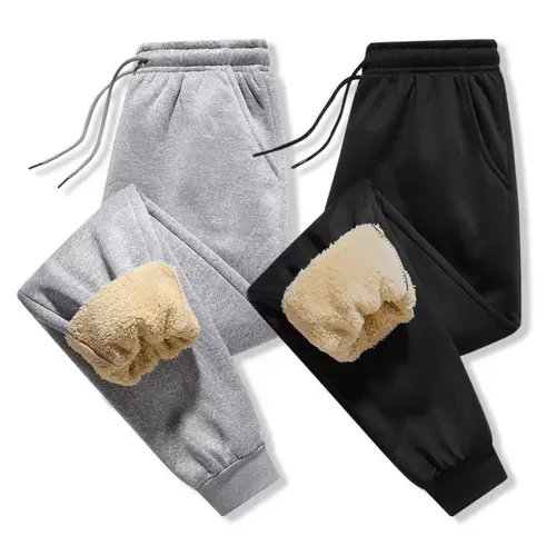 Men's Winter Thick-Lined Sports Pants - Elastic Waistband Drawstring Adjustable Waist Trousers with Pockets, Casual Comfy Trousers, Machine Washable All-Day Men's Pants for Outdoor Running & Daily Wear