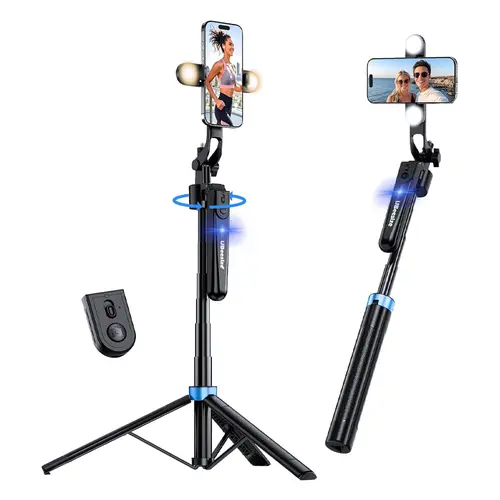 UBeesize 70in Aluminum AI Auto 360° Face Tracking Tripod Stick, Lightweight Selfie Accessories with Fill Lights, Phone Stand for Vlog & Live Stream (iPhone/Android Compatible)