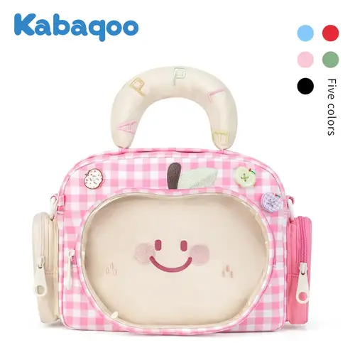 Kabaqoo Cute Ita Messenger Bag for Women, Dopamine Plaid Design, Transparent Window, Adjustable Strap, Crossbody Handsfree, Quick Item Spotting, Versatile Shoulder Bag, Anime Fan Christmas Gift