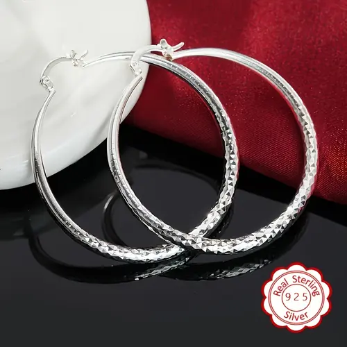 Women's 925 Silver Large Circle Earrings Jewelry - Hypoallergenic Ear Needles, Dangle Hoop Design, Versatile for Daily/Vacation Wear, Ideal Valentine's Day Gift for Female Users, Dangle Hoop Earrings