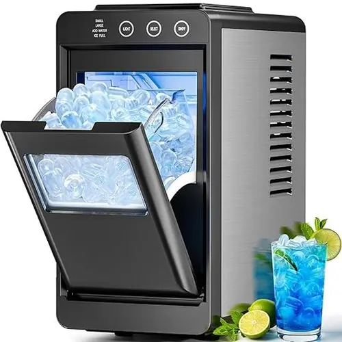 Antarctic Star Countertop Icemaker - Fast Ice Kitchen Appliance, 26 lbs/Day, 8 Bullet Cubes in 6 Mins, Auto-Clean for Fresh Ice, Removable Basket, Easy Pour, Included Scoop, Portable, 1-Touch Control, Ideal for Camping