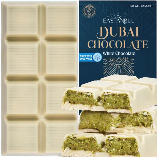 [Father's Day Special] Eastanbul Dubai White Chocolate Bar with Pistachio & Kunafa, 7oz Viral TikTok Chocolate with Phyllo Dough