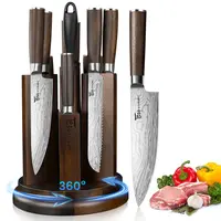 【DealsForYouDays】 SYOKAMI [UPDATE] 360° Rotatable Holder Kitchen Knife Set with Magnetic Block and Sharpener 14 Piece Knife Set Ultra Sharp High Carbon Stainless Steel Knives Sets with Steak Knives, Anti-slip Ergonomical Handle, Mother's Day Gift