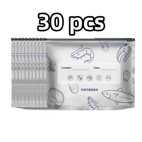 30 Pcs Thick Insulated Thermal Stand-Up Aluminum Foil Food Storage Bags (10S+10M+10L) - Heavy-Duty, Reusable, Airtight, Leakproof for Camping, Kitchen Storage Organization