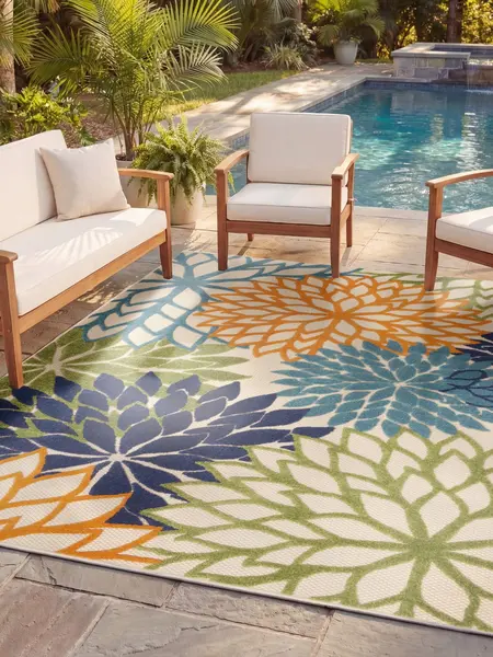 Nourison Aloha Floral Bloom Flatweave Indoor/Outdoor Area Rug, Floral Rugs, Outdoor Rug Mats