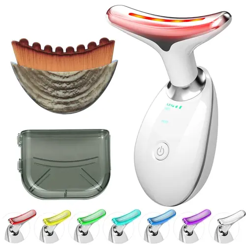 Cotsoco 7-Color Facial Massager & Lymphatic Contour Face Brush Set, Heated LED Red Light High Vibration Device for Lymphatic Drainage, Jawline Massage, Chin Lifting & Neck Firming, Women's Beauty Gift, Lymphatic Drainage Products, Heated Led Red Light Ski