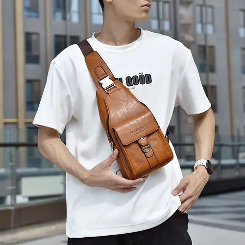 Fashionable retro casual men’s chest bag/messenger bag, large capacity with multiple compartments, men’s style, great gift for men