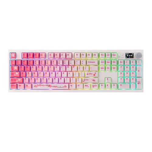 EPOMAKER QK108 Full Size Mechanical Gaming Keyboard - Hot Swappable Mechanical Switch, Creamy & Thocky Gasket, RGB Backlit, QMK/VIA, Screen & Knob, PBT Mac Keycaps, 2.4G/BT Wireless, Kickstand, Creamy Keyboard