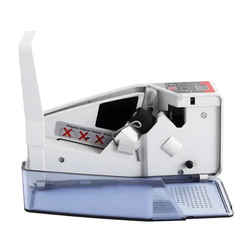 Compact White Money Counter Machine - Metal, Plastic & Rubber Construction, LED Display, 100-240V Plug, 1 Power Cord, 1 Storage Bag, 600 Sheets/Minute, 19*5*9cm, Multicurrency Counting for Banks, Stores