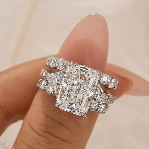 Maxine 5.0ct Radiant Cut 3PC Engagement Ring Set,5A Cubic Zirconia Women's Ring Jewelry,Promise Ring for Daily,Travel,Proposal,Wedding,Birthday,Anniversary, Bridal Rings, Elegant Casual Ring