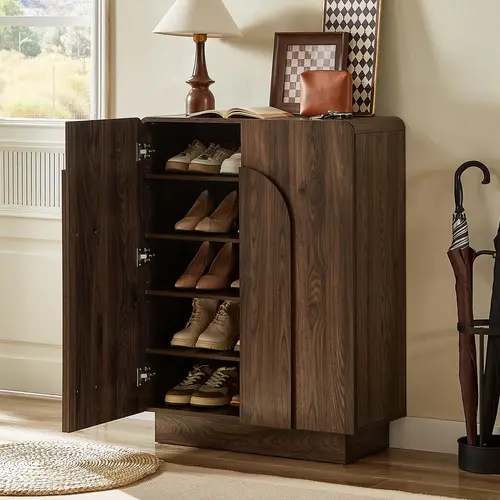 【DealsforYou】ONBRILL Shoe Storage Cabinet with Doors, Large Shoe Cabinet Storage for Entryway, Wooden 6 Tier Shoe Organizer Cabinets with Adjustable Shelves for Entrance Hallway Living Room Foyer