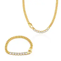 Aprilery X Theanitamiron Golden Cuban Link & Zircon Accent Jewelry Set – Dazzling Necklace &   Cubanchain  Bracelet Duo with Bold Textures & Glamorous Sparkle