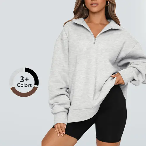 Dlooda Women's Oversized Sweatshirts Fall Fashion Hoodies Half Zip Fleece Pullover Long Sleeve Y2K Style Casual Loose Fit Cotton Tops, Essential, Thanksgiving
