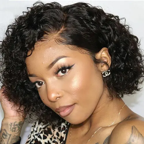 KissLove Hair Budget Friendly Wigs Trendy Pre Cut Lace Pre Styled Short Curly Wig Pixie Cut Glueless Wig Curly Hair 4x4 Lace Closure Glueless Short Cut Side Part Lace Wig 100% Human Hair Easy Ready to Wear Natural Look Curly Bob Hair Wig #DealsForYouDays