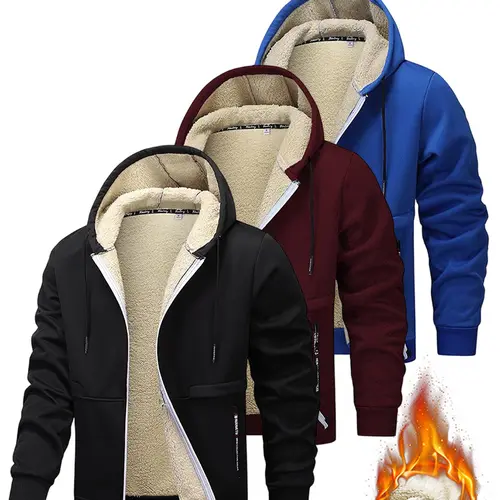 Men's Zip Up Hoodie Jacket Casual Loose Long Hooded Cardigan Warm Winter Coat Front Zipper Closure Suitable for Daily Wear & Outdoor Activities Sports