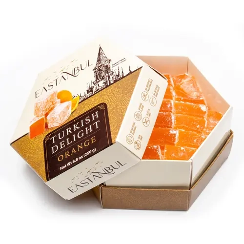 Eastanbul Turkish Delight Orange Flavor, 8.8oz Lokum Candy, Citrus Dessert, Nut-Free Vegan Gluten-Free Turkish Candy Gift Box | Mother’s Day Gift Sweet Variety Gifts
