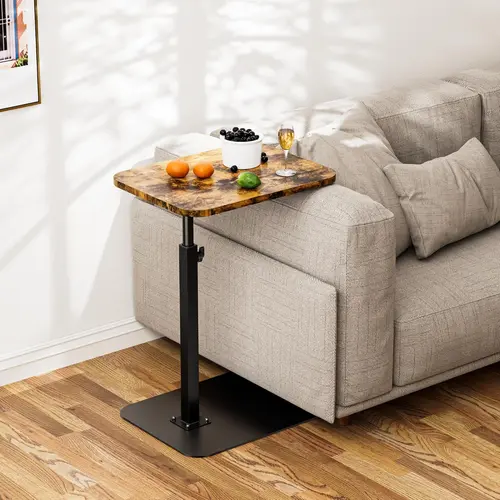 C-Shaped Swivel Adjustable-Height Side Table with Heavy Metal Base, Furniture for Small Spaces, Multi-Use Tray for Couch, Bathroom, Study