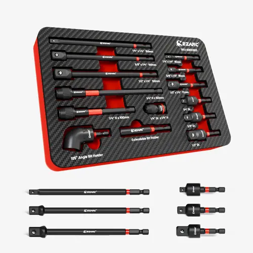 EZARC 14PC Impact Socket Adapter Set - 1/4", 3/8", 1/2" Square Drive, Quick-Release Magnetic Drill Bit Extension, Swivel & Right Angle Attachments for Drills & Impact Drivers, Auto Repair, Furniture, Cabinetry, Corner Fastening (Father's Day Gift), Father