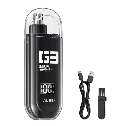 Rechargeable Cordless Quiet High Quality Nose & Ear Hair Trimmer for Men - LED Display, Waterproof Dual-Edge Blades, USB Type-C Charging Cable, Compact Portable Christmas Grooming Tool for Eyebrow & Facial Hair